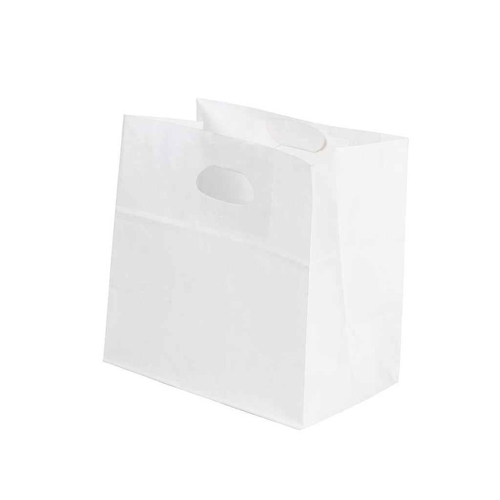 Restaurantware-Bag Tek 11 x 7 Inch Paper Take Out Bags, 100 With Handles Paper Shopping Bags - Rectangle, Medium, White Paper Gift Bags, Sturdy, For Shopping, Parties, Or Take Out