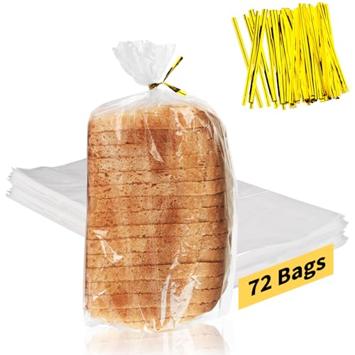 72 Pack Bread Bags for Homemade Bread - 8x4x18 Inch Clear Plastic Loaf Bags