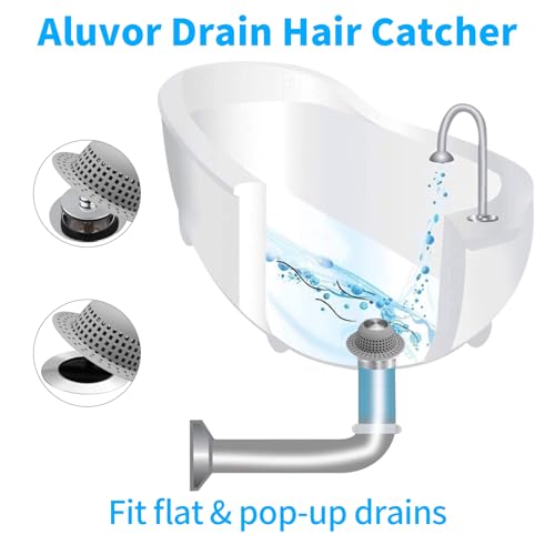 Aluvor Shower Drain Hair Catcher Cover Silver Grey for Bathtub & Sink