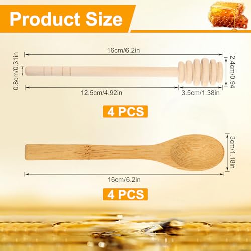 8-Piece Wooden Honey Dipper Set - 6-Inch Honey Spoon Sticks
