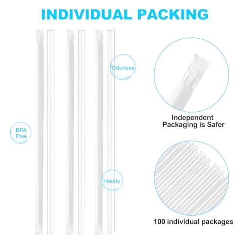 12-Inch Extra Long Disposable Straws for 30 oz & 40 oz Tumblers - Individually Wrapped