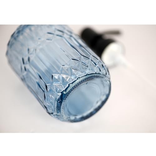 18oz Blue Glass Soap Dispenser with Rustproof Black Pump