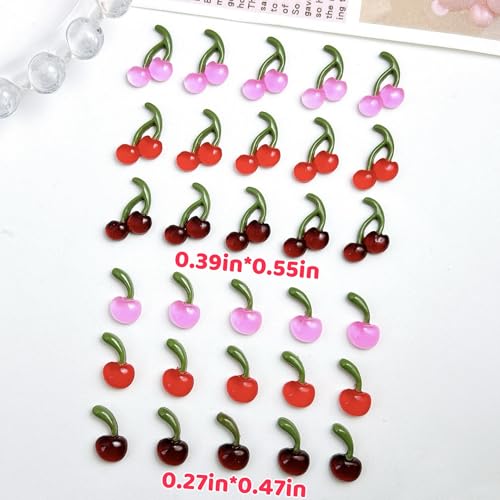 Quezadyl 120PCS 3D Cherry Nail Charms Resin Fruit Nail Gems for DIY Art