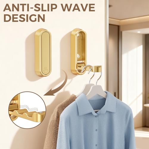 CMRUI Folding Coat Hooks - Heavy Duty Zinc Alloy Wall Hooks, Gold (2-Pack)