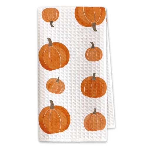Pumpkin Fall Kitchen Towel, 16x24 Microfiber Waffle Hand Towel - Style 01