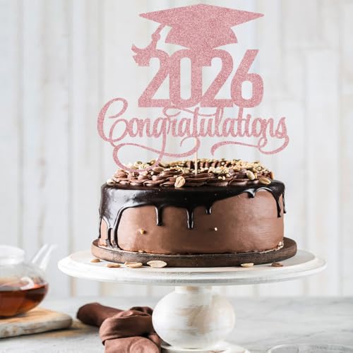 Rose Gold Glitter 2026 Graduation Cake Topper - Congrats Grad Decor