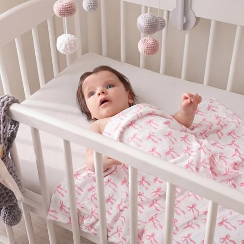 Lounsweer Pink Bow Baby Blanket, Soft Fleece 3D Polka Dot Throw, 30x40 Inch