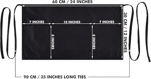 Dreamology 12 Pack Server Aprons with 3 Pockets,Black Server Apron,Waitress Apron,Waist Aprons with Pockets,Server apron,Waiter Aprons,Serving Apron Women,Waist Aprons,Black Aprons Bulk
