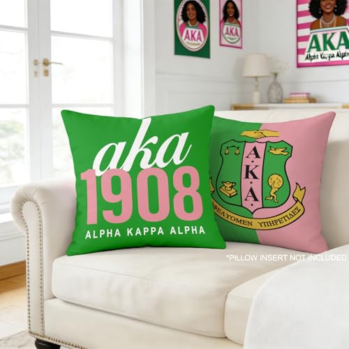 AKA 1908 Sorority Sister Throw Pillow Covers - Set of 2, Pink & Green