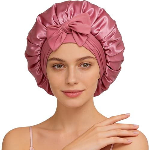 Satin Silk Bonnet for Sleeping with Elastic Tie Band - Large Sleep Cap