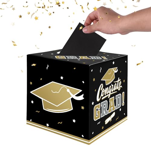 Gatherfun Black Gold Graduation Card Box - 2026 Party Supplies