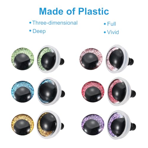 PATIKIL 14mm Flash Safety Eyes - 24 Pcs Colorful Plastic Doll Eyes for Crochet and Craft Making