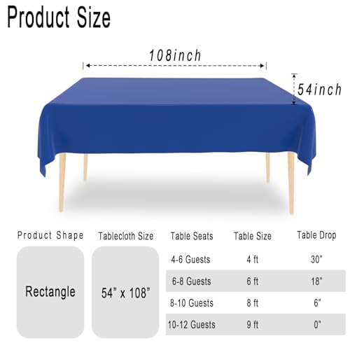 Blue Disposable Tablecloth 54 x 108 Inches - Pack of 2 for Parties & Events