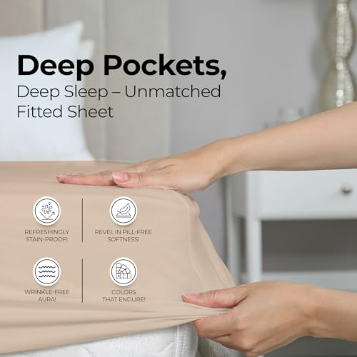 Twin Fitted Sheet 2 Pack, 15 Inch Deep Pocket, Beige