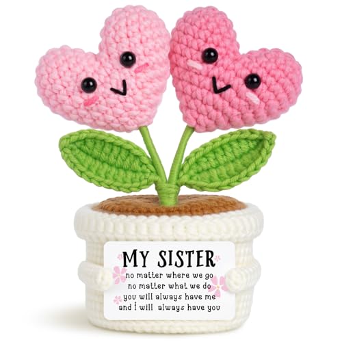 Sister Birthday Gift - Handmade Crochet Double Heart Flower