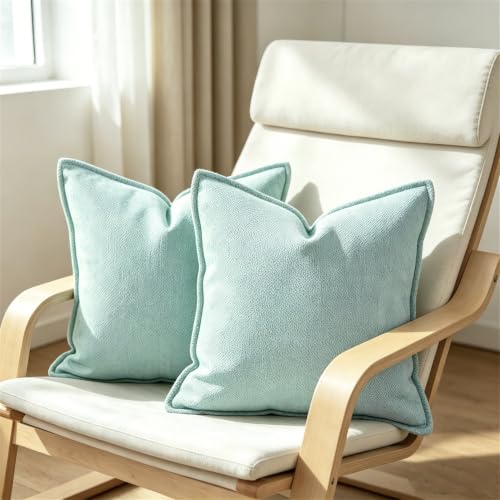 OYIMUA 18x18 Turquoise Blue Chenille Throw Pillow Covers - Set of 2