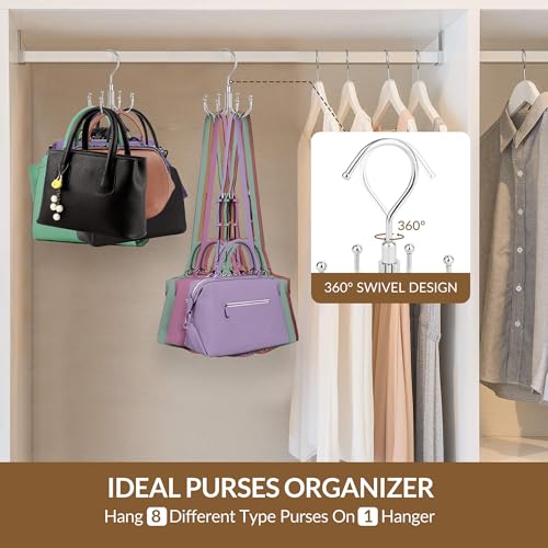 ZEDODIER Silver Purse Hanger Organizer - 8-Hook Rotatable Storage