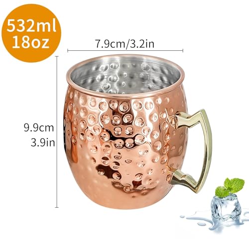 18oz Copper Plated Moscow Mule Mugs Set of 4 with Handle & Accessories - 10 Piece
