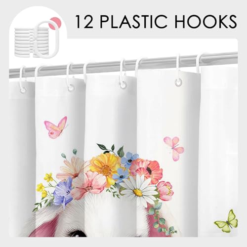 Mocsicka Easter Shower Curtain 71x71 Inch Bunny Eggs Bathroom Decor with 12 Hooks