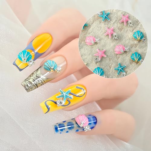 LYLYNB 3D Alloy Nail Charms Summer Starfish & Shells 20Pcs