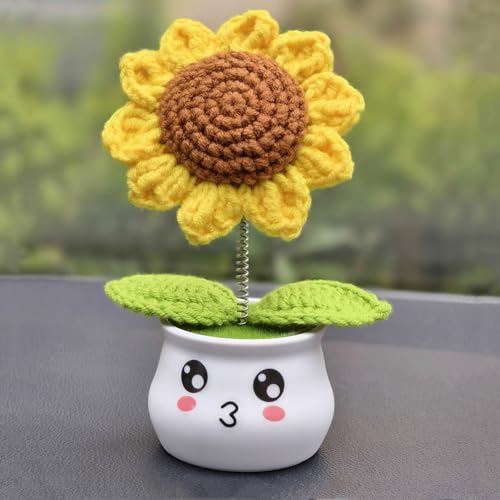 Levvohd Brown Sunflower Crochet Gift for Office Desk Decor, Handmade Artificial Sunflower Plant