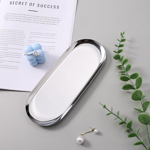 12" x 4.8" Stainless Steel Decorative Tray for Jewelry & Cosmetics