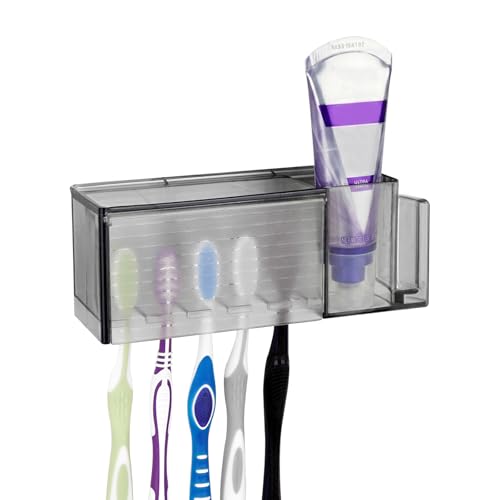 Linkidea Wall Mounted Toothbrush Holder with Cover - 5 Slots Organizer for Bathroom