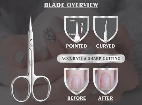 SILLVER Curved Cuticle Scissors - Extra Fine Pointed Stainless Steel Grooming Tool