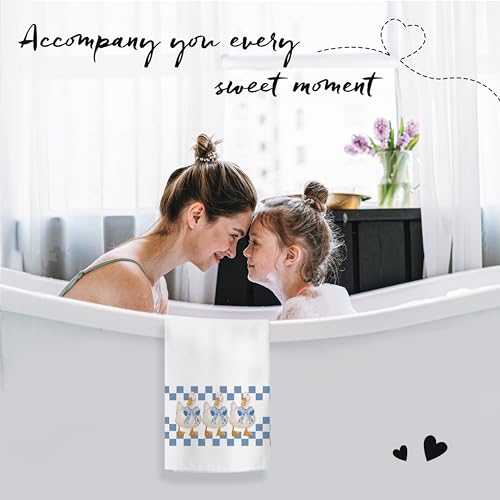Silly Goose Kitchen Towel - Blue Bow Preppy Retro Checkered Hand Towel
