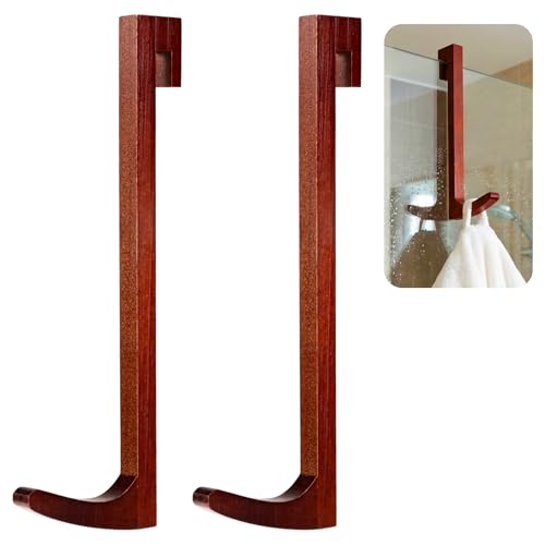 Mifoci 10-Inch Natural Wooden Over-Glass Shower Door Towel Hooks (2-Pack)