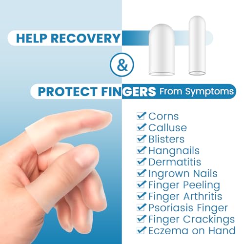 20Pcs Gel Finger Cots, Small Silicone Finger Protectors Sleeves, Fingertip Cover Caps to Heal Cracked, Eczema, Peeling, Hangnails, Corn, Calluses