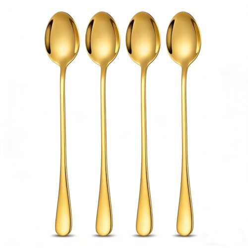 4-Pack Gold Stainless Steel Espresso Spoons | 7.7 Inch Coffee & Dessert Spoons