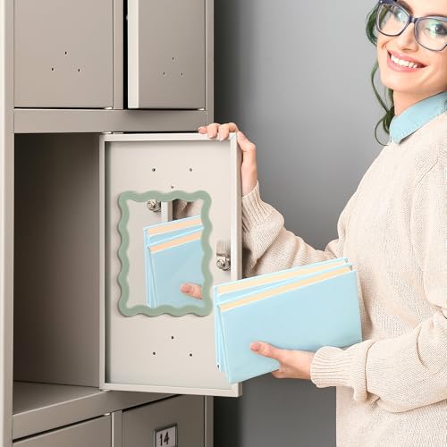 Sage Green Magnetic Locker Mirror 5x7 - Real Glass, Scalloped Edge