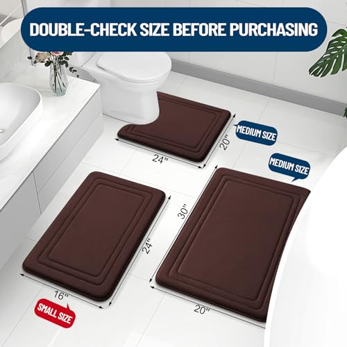 Grandaily Memory Foam Bath Mat Rug 30x20 Inches Non-Slip Soft Absorbent Bathroom Rug Brown