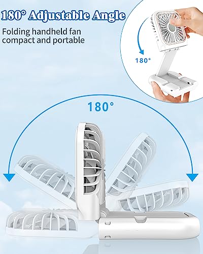 AJGJF Pearl White Handheld Fan - Rechargeable Mini Fan with Power Bank & LED Display