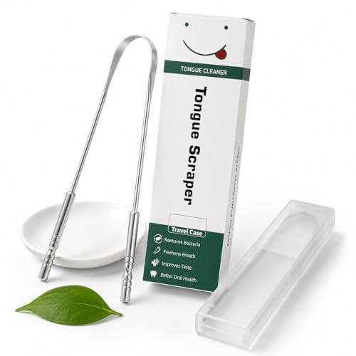 AYOJOY Stainless Steel Tongue Scraper with Travel Case for Fresh Breath