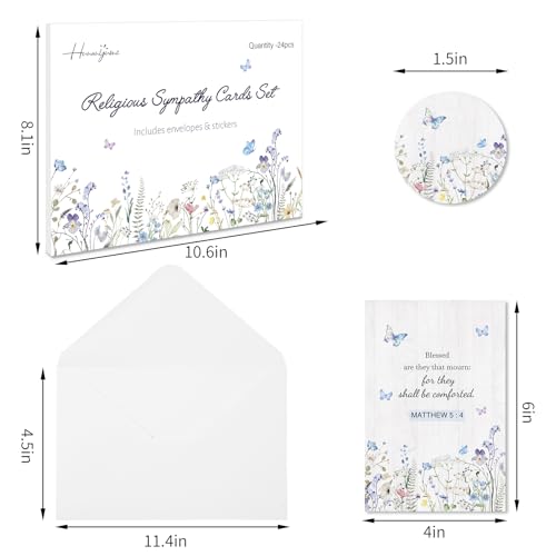 24-Pack Religious Sympathy Cards with Bible Verses & Envelopes