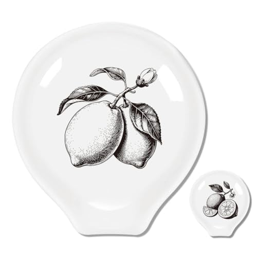 Ceramic Spoon Rest with Lemons Pattern - 2Pcs Heat Resistant Utensil Holder