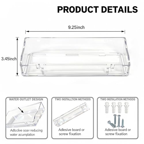 Clear Acrylic Floating Bathroom Shelves - 2pcs Durable Organizer