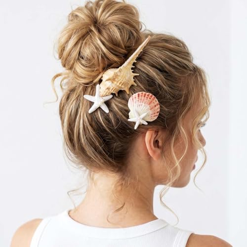 Fashey Starfish and Seashell Hair Clips Metal Mermaid Hair Accessories Pack of 3