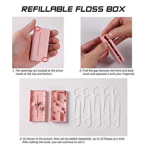 Twogemy Automatic Dental Floss Dispenser Case with 60 Refill Picks Pink