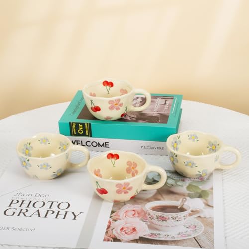 Pink Cherry Floral Ceramic Mug 8.5oz - Koythin 2-Pack Pink Cherrys