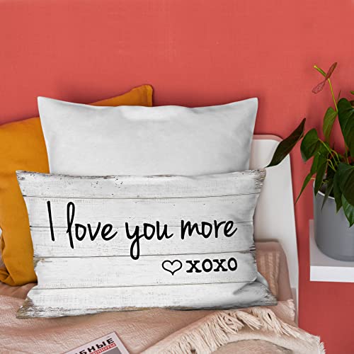 Rustic I Love You More XOXO Throw Pillow Cover - Funny Couples Decor
