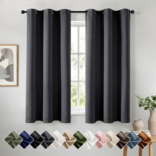 Dark Grey Blackout Curtains - 40x63 Inch, Thermal Insulated, Room Darkening, 2 Panels