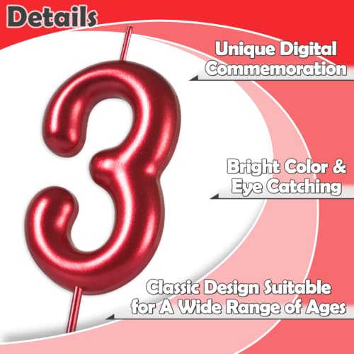 Red Number 8 Birthday Candle - 8th Birthday Cake Topper Decoration