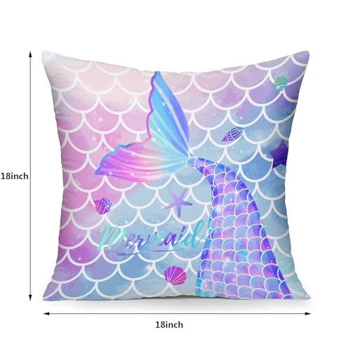 Mermaid Throw Pillow Covers 18x18, Soft Decorative Pillowcases (Mer01) - 2 Pack