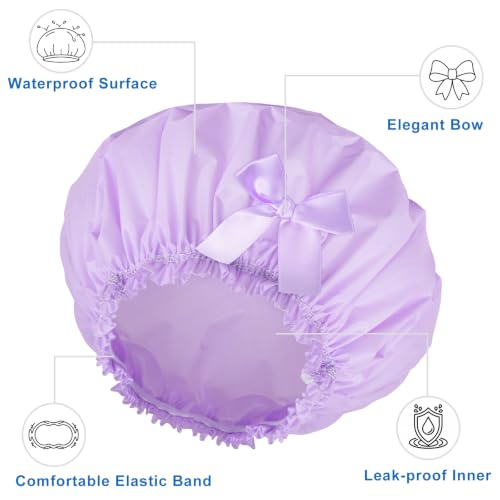 CHFONG Reusable Waterproof Shower Caps for Women, 4-Pack Large Bath Caps