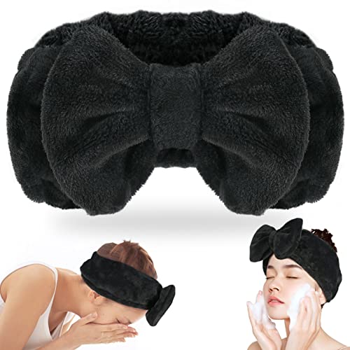 Shintop Soft Coral Fleece Spa Headband with Cute Bow for Face Wash