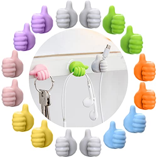 16Pcs AELITOK Silicone Thumb Wall Hooks - Adhesive Cable Organizer & Key Hanger