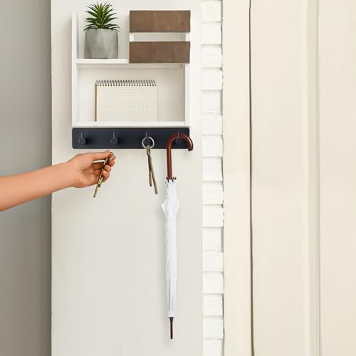 Yunzt Black Adhesive Key Holder for Wall with 4 Hooks - Stainless Steel
